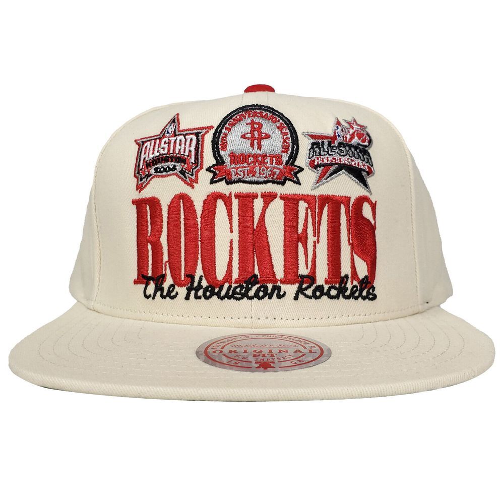 Houston Rockets Mitchell & Ness NBA Snapback Hat Cap Multi-Team Logos Cream NWT